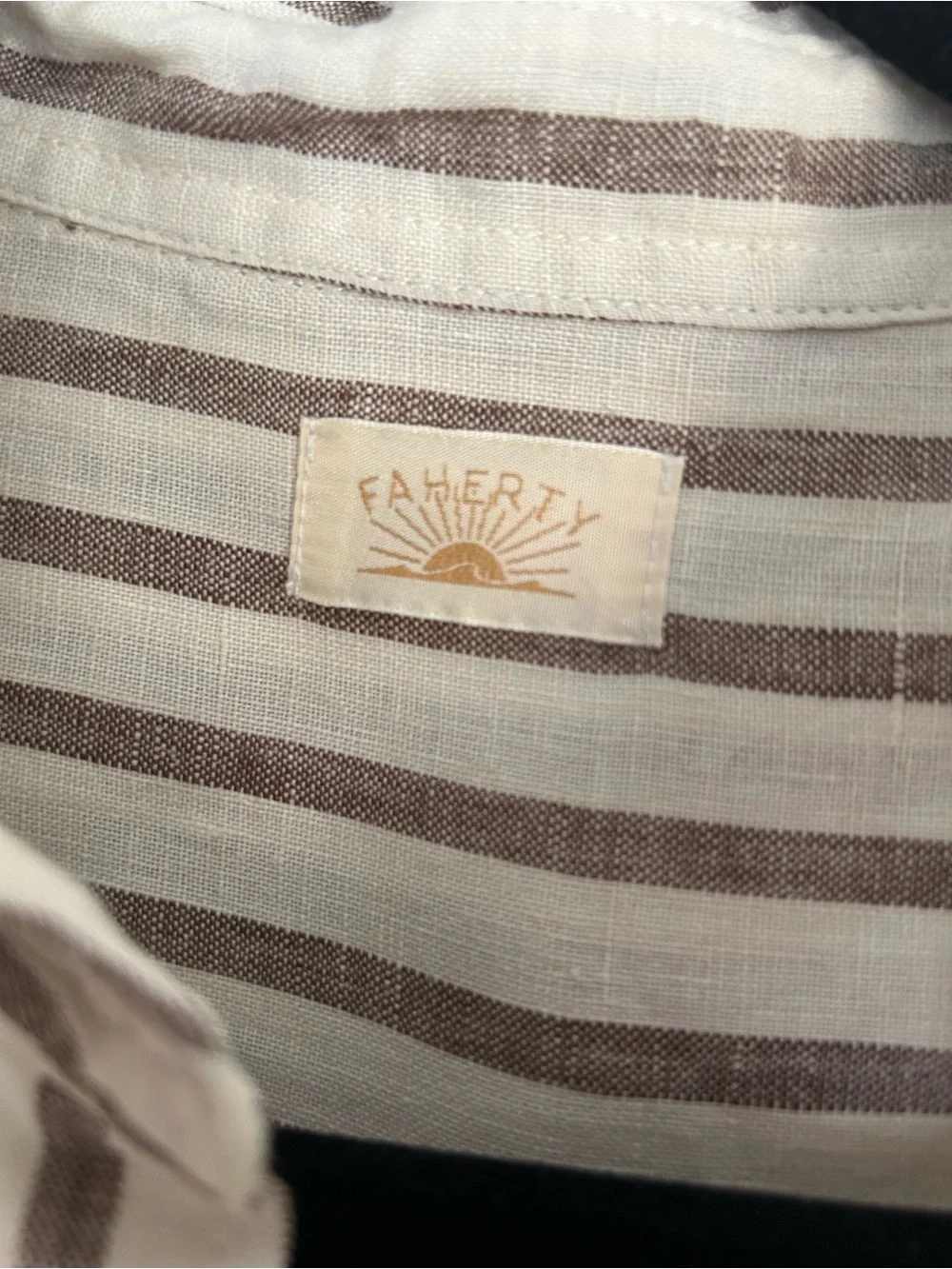 FAHERTY Laguna Linen Relaxed Shirt
in Cocoa Grove Stripe - Picture 6 of 7